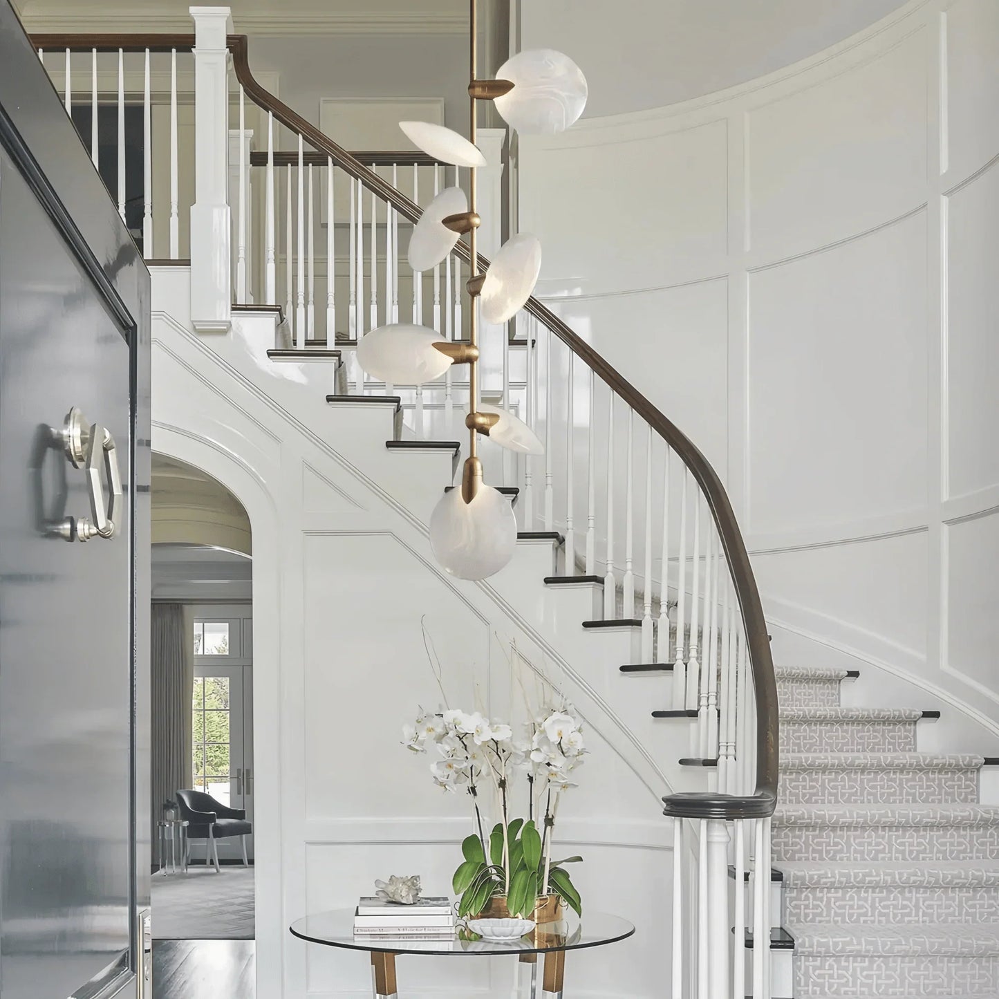 Lyla Pendant Modern Alabaster Pendant for Staircase Foyer