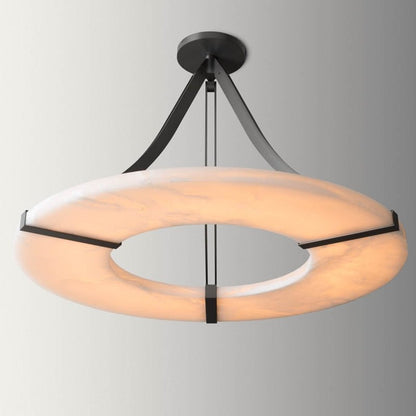 Maxine Modern Round Alabaster Plate Chandelier, Exquisite Illumination