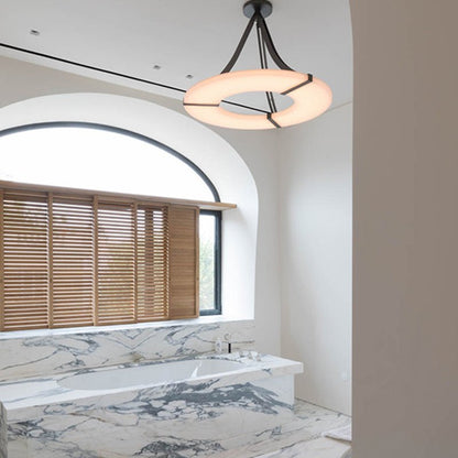 Maxine Modern Round Alabaster Plate Chandelier, Exquisite Illumination