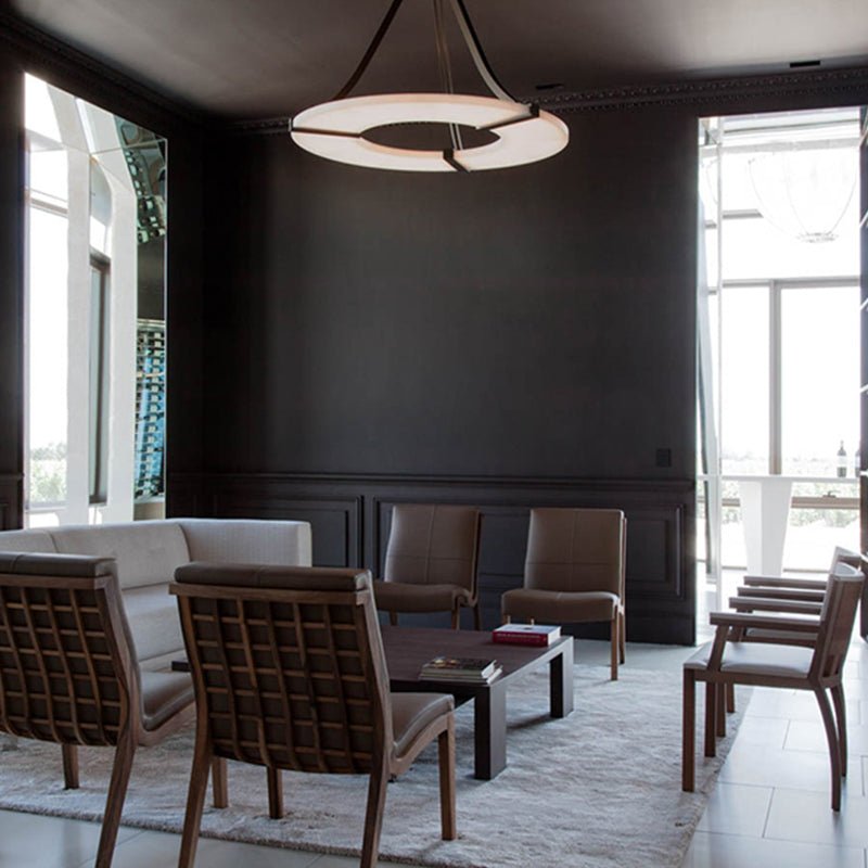 Maxine Modern Round Alabaster Plate Chandelier, Exquisite Illumination