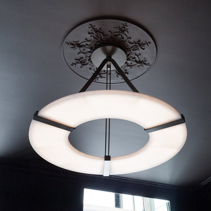 Maxine Modern Round Alabaster Plate Chandelier, Exquisite Illumination