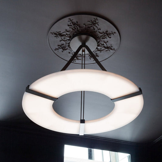 Maxine Modern Round Alabaster Plate Chandelier, Exquisite Illumination