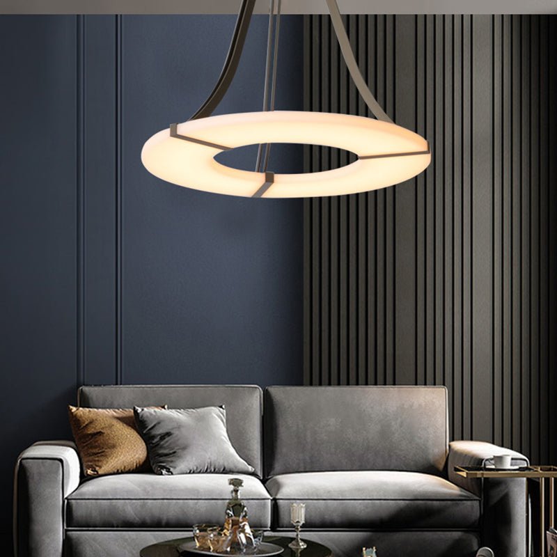 Maxine Modern Round Alabaster Plate Chandelier, Exquisite Illumination