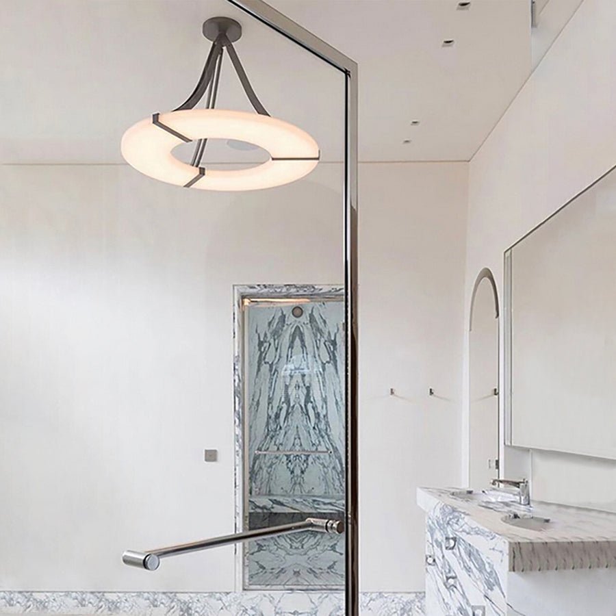 Maxine Modern Round Alabaster Plate Chandelier, Exquisite Illumination