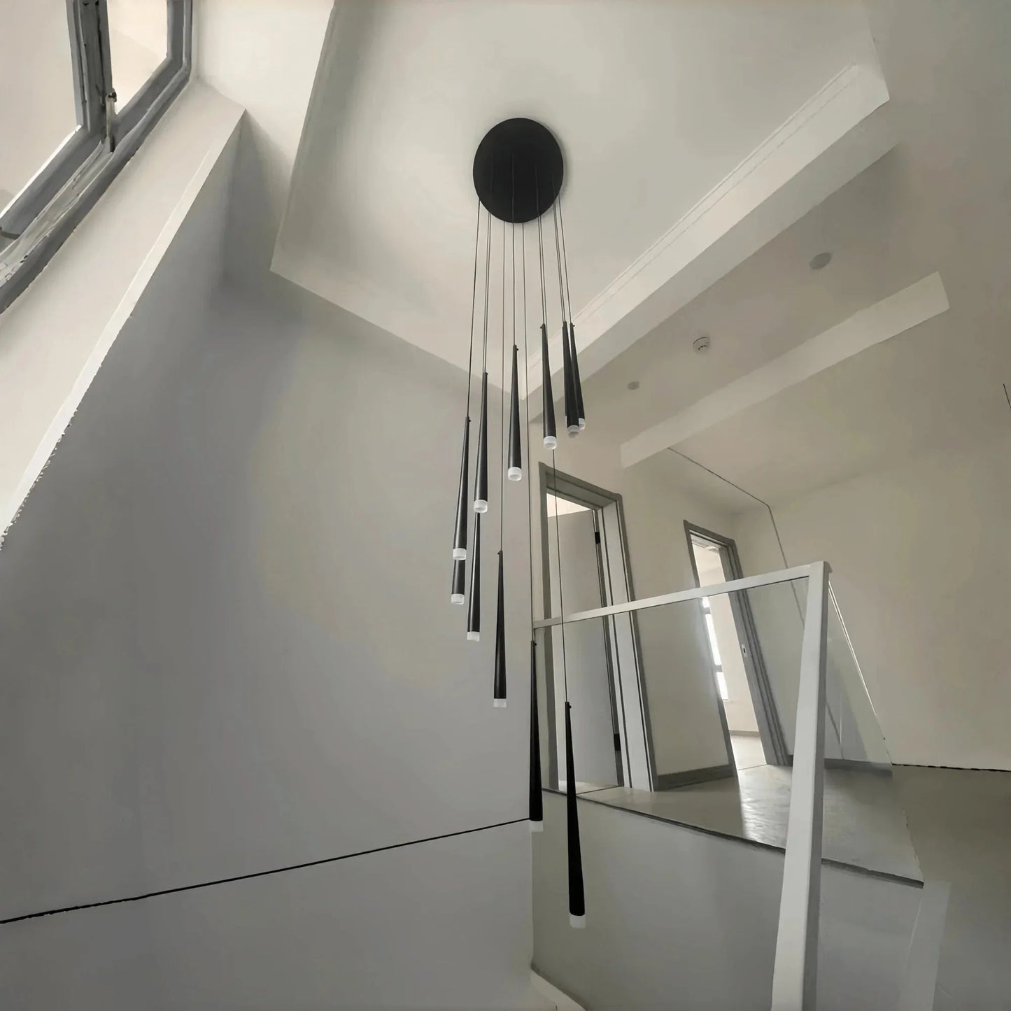 Minimalism Foyer Staircase Chandelier Ceiling Pendant Lighting Fixture For Living Room Entryway In Gold/ Black Finish