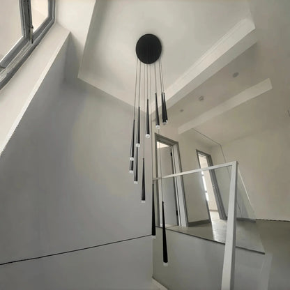 Minimalism Foyer Staircase Chandelier Ceiling Pendant Lighting Fixture For Living Room Entryway In Gold/ Black Finish