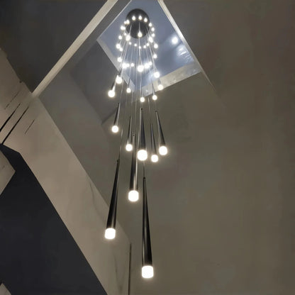Minimalism Foyer Staircase Chandelier Ceiling Pendant Lighting Fixture For Living Room Entryway In Gold/ Black Finish