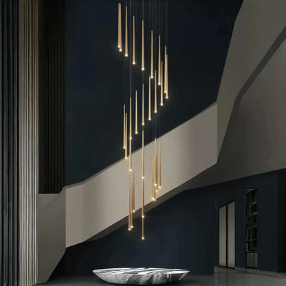 Minimalism Foyer Staircase Chandelier Ceiling Pendant Lighting Fixture For Living Room Entryway In Gold/ Black Finish