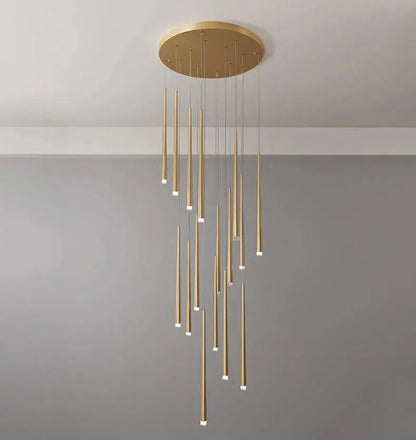 Minimalism Foyer Staircase Chandelier Ceiling Pendant Lighting Fixture For Living Room Entryway In Gold/ Black Finish