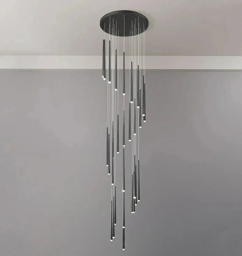 Minimalism Foyer Staircase Chandelier Ceiling Pendant Lighting Fixture For Living Room Entryway In Gold/ Black Finish