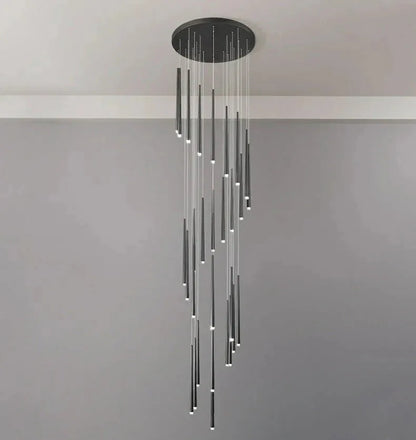 Minimalism Foyer Staircase Chandelier Ceiling Pendant Lighting Fixture For Living Room Entryway In Gold/ Black Finish