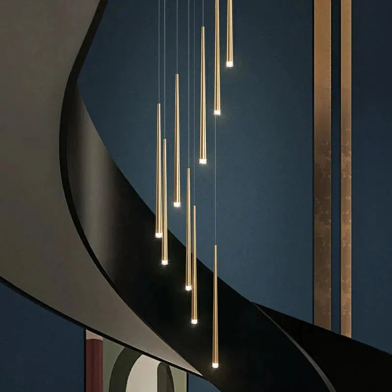 Minimalism Foyer Staircase Chandelier Ceiling Pendant Lighting Fixture For Living Room Entryway In Gold/ Black Finish