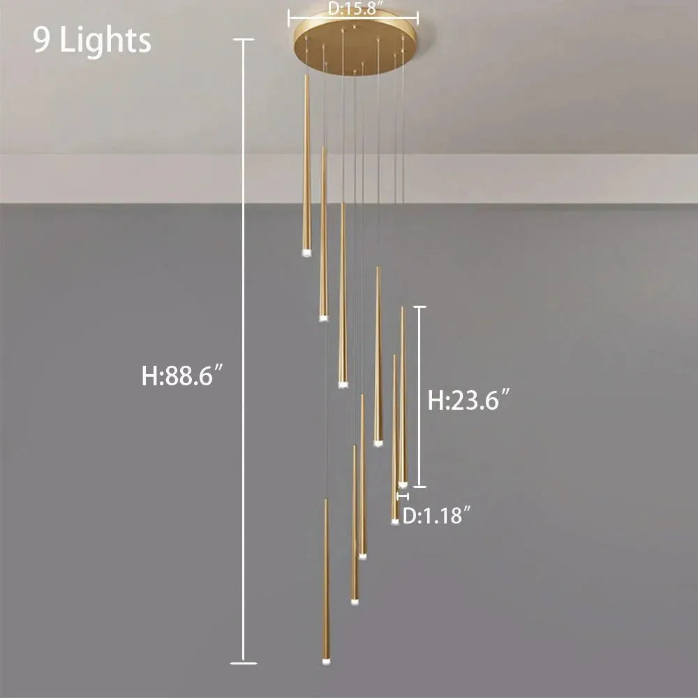 Minimalism Foyer Staircase Chandelier Ceiling Pendant Lighting Fixture For Living Room Entryway In Gold/ Black Finish
