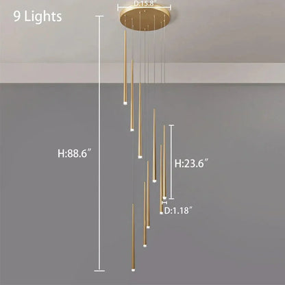 Minimalism Foyer Staircase Chandelier Ceiling Pendant Lighting Fixture For Living Room Entryway In Gold/ Black Finish