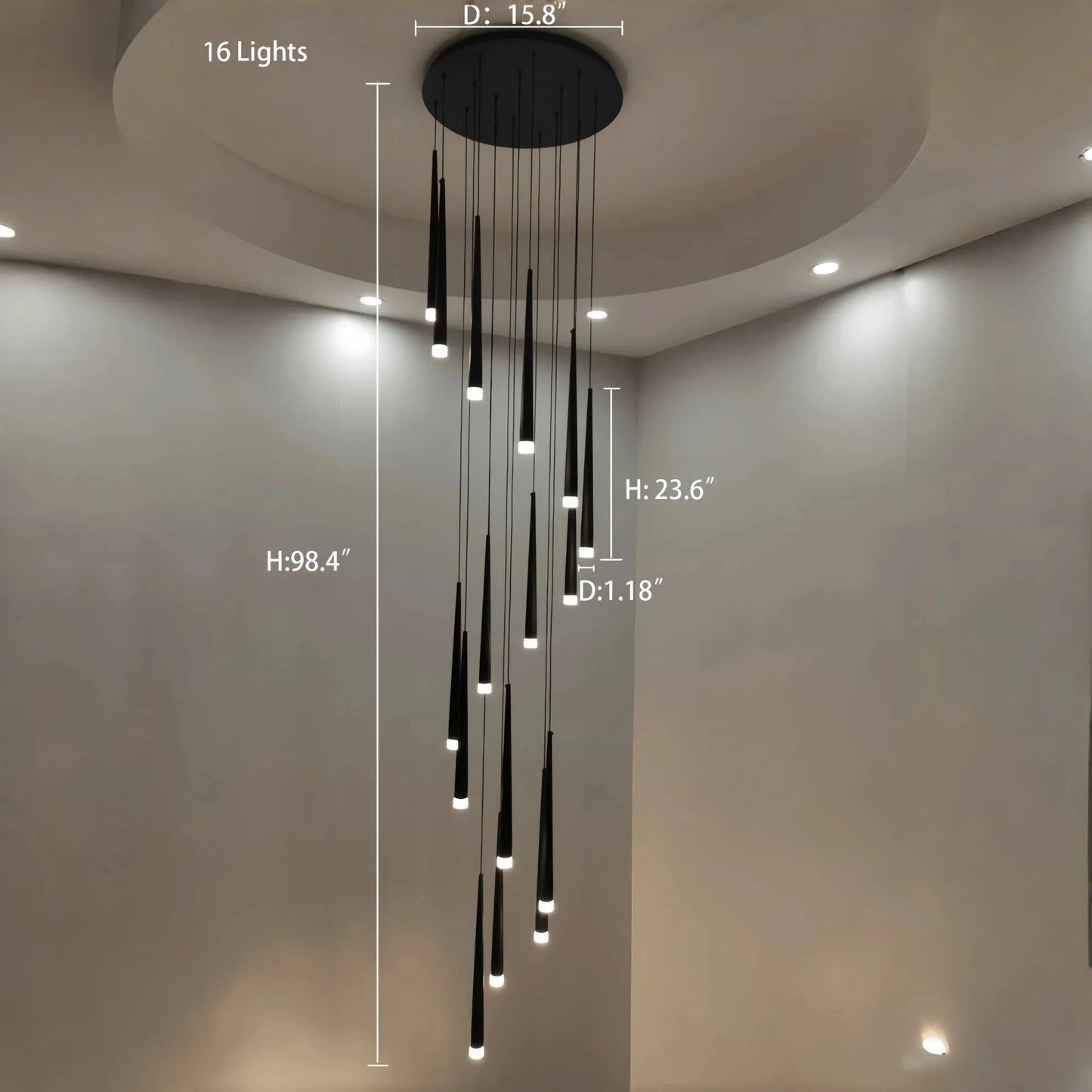 Minimalism Foyer Staircase Chandelier Ceiling Pendant Lighting Fixture For Living Room Entryway In Gold/ Black Finish