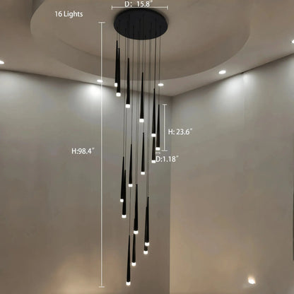 Minimalism Foyer Staircase Chandelier Ceiling Pendant Lighting Fixture For Living Room Entryway In Gold/ Black Finish