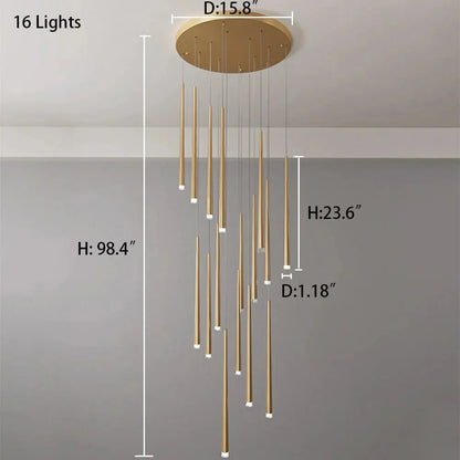 Minimalism Foyer Staircase Chandelier Ceiling Pendant Lighting Fixture For Living Room Entryway In Gold/ Black Finish