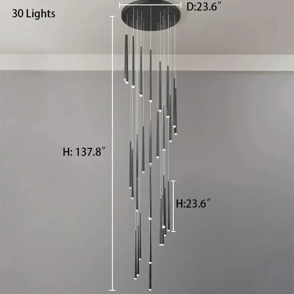 Minimalism Foyer Staircase Chandelier Ceiling Pendant Lighting Fixture For Living Room Entryway In Gold/ Black Finish
