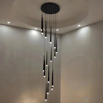 Minimalism Foyer Staircase Chandelier Ceiling Pendant Lighting Fixture For Living Room Entryway In Gold/ Black Finish