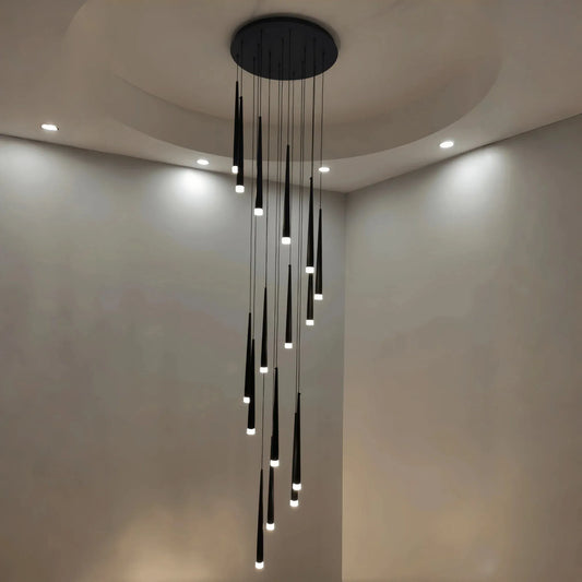 Minimalism Foyer Staircase Chandelier Ceiling Pendant Lighting Fixture For Living Room Entryway In Gold/ Black Finish