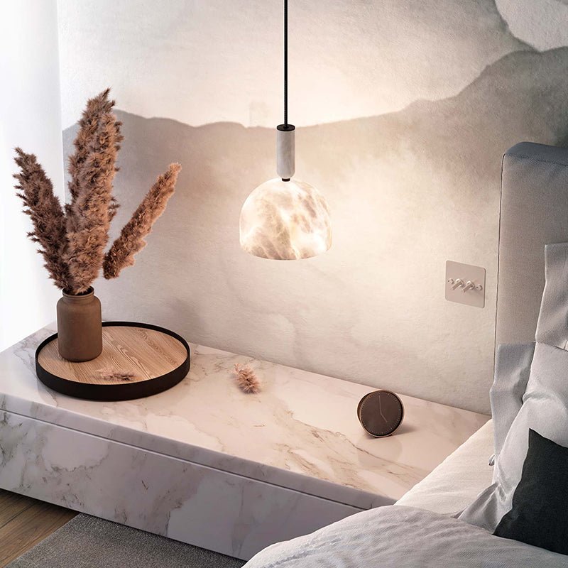 Modern Alabaster Bedside Pendant Light, Bedroom Pendant Lamp