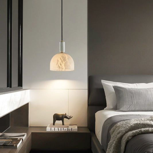 Modern Alabaster Bedside Pendant Light, Bedroom Pendant Lamp