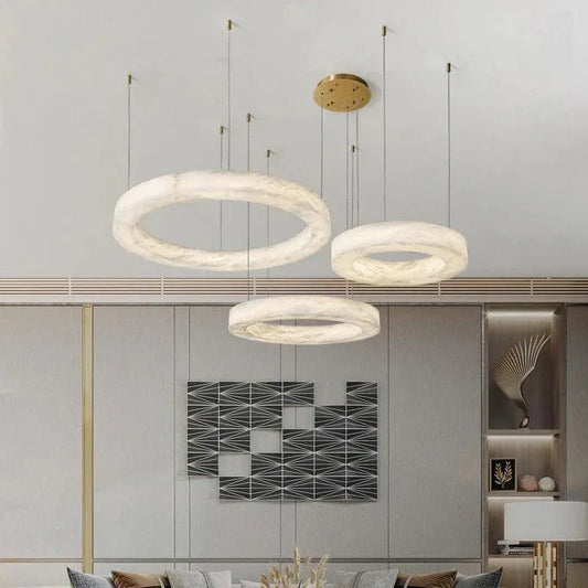 Modern Aurora Alabaster Round Chandelier For Living Room 19.7", 27.6", 35.4"