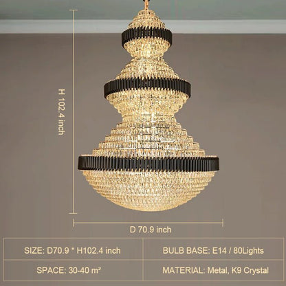 Modern Black Iron Crystal Chandelier For Foyer Staircase Luxurious Design Ceiling Light Fixture