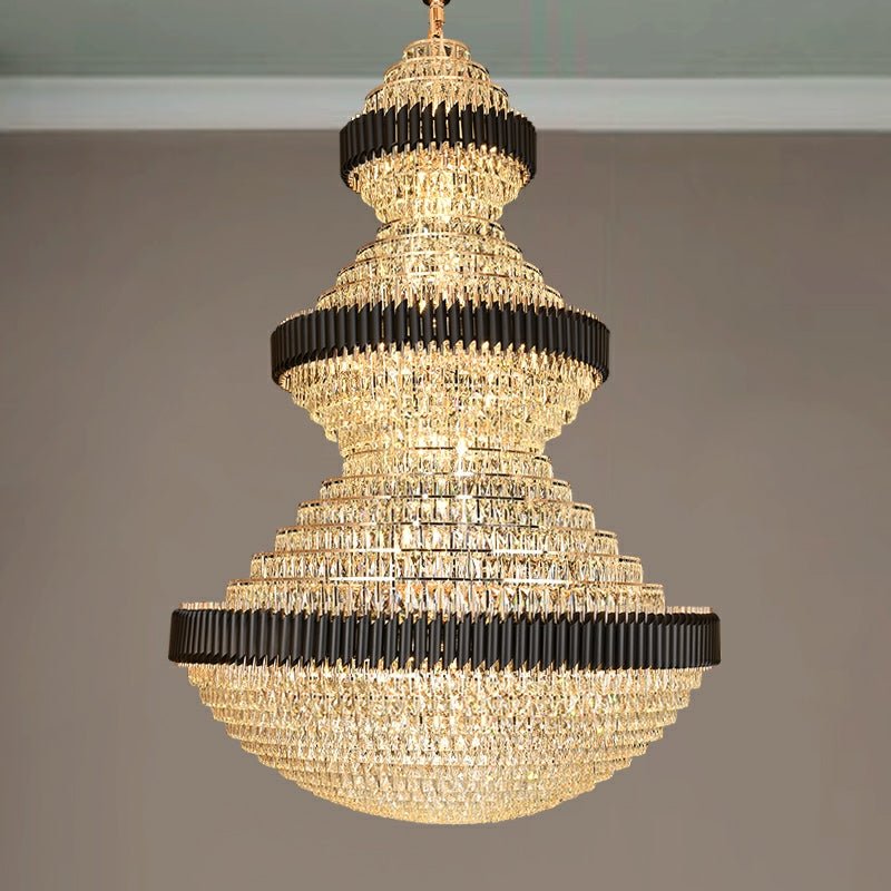 Modern Black Iron Crystal Chandelier For Foyer Staircase Luxurious Design Ceiling Light Fixture