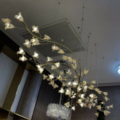Modern Brass Branch Ceramics Flower Chandelier for Stylish Living Room Hotel and Restaurant