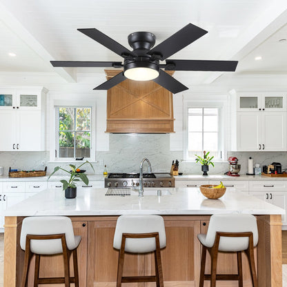 Modern Flush Mount Fans Light Ceiling Fans with Lights Black Low Profile Ceiling Fans 52“