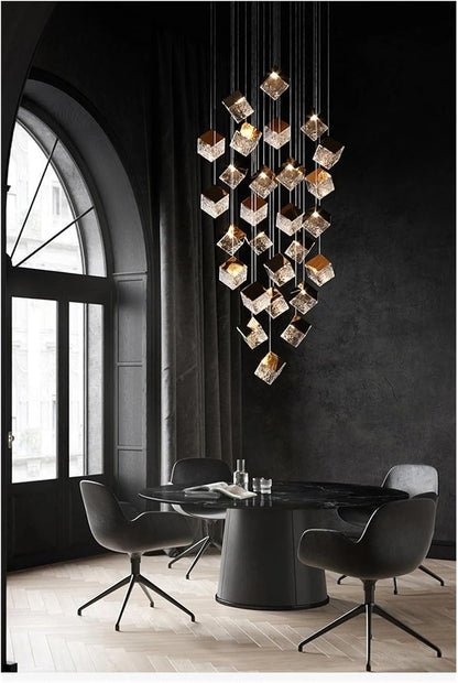 Modern G4 Led 26 Light Chandelier Glass Ice Cube Light Kitchen Living Room Ceiling Lighting Room