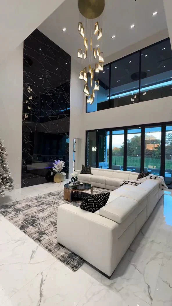 Modern Light Luxury Alabaster Chandelier in Gold Finish