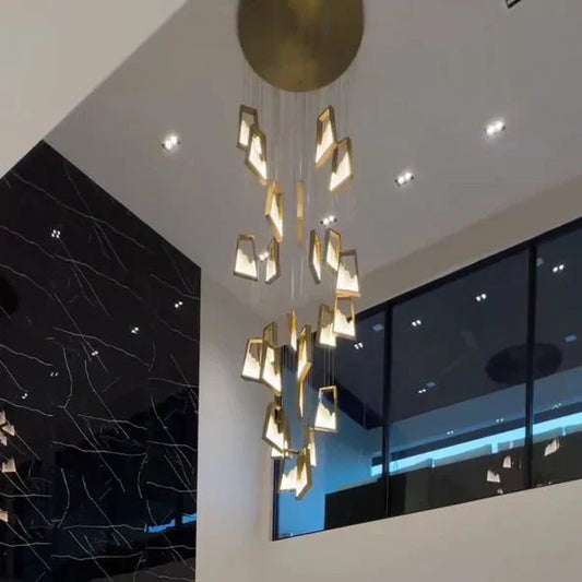 Modern Light Luxury Alabaster Chandelier in Gold Finish