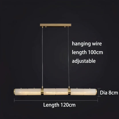 Modern Linear Alabaster Chandelier, Chandelier Over Dining Table
