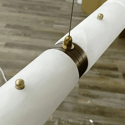 Modern Linear Alabaster Chandelier, Chandelier Over Dining Table