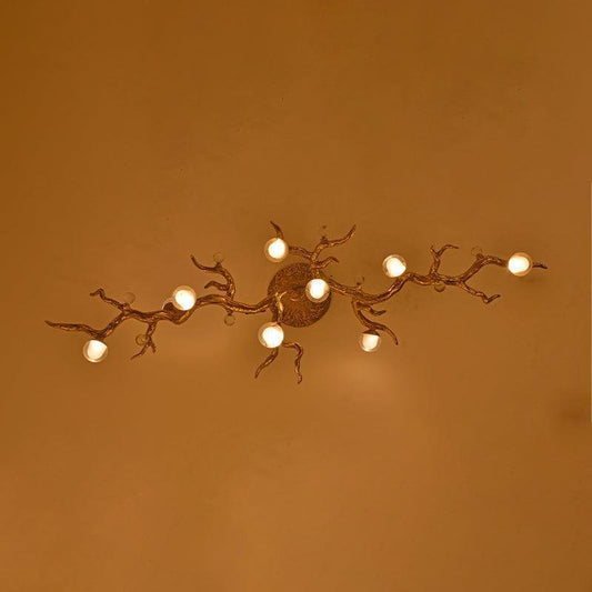 Modern Linear Glass Ball Branch Semi Flush Chandelier
