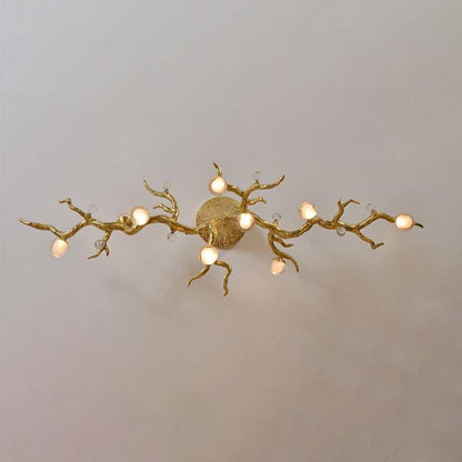 Modern Linear Glass Ball Branch Semi Flush Chandelier