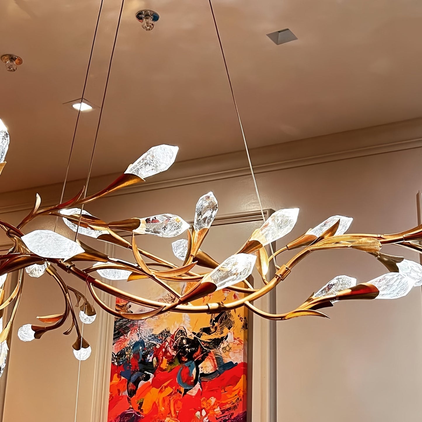 Modern Linear/Round Floral Branches Crystal Chandelier