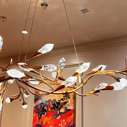 Modern Linear/Round Floral Branches Crystal Chandelier