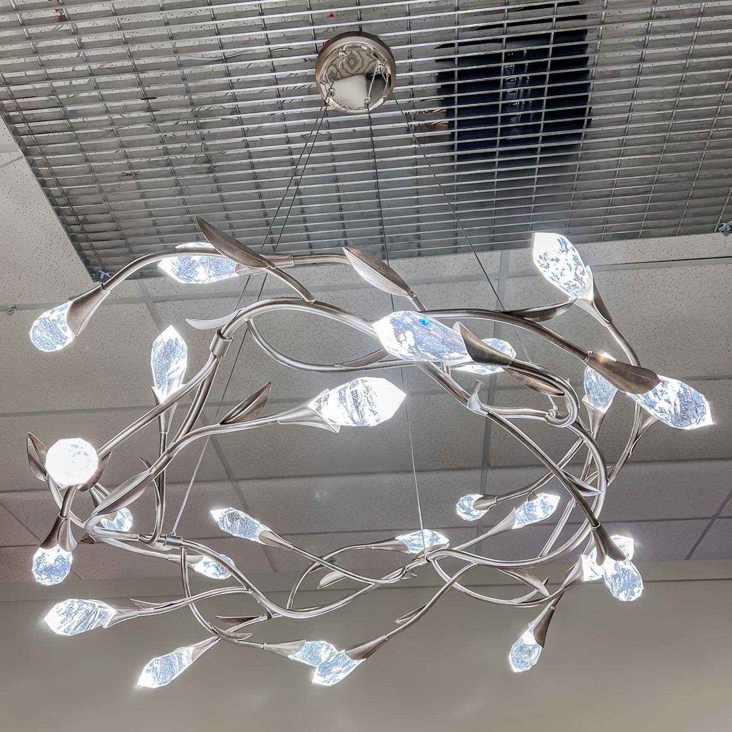 Modern Linear/Round Floral Branches Crystal Chandelier