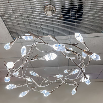 Modern Linear/Round Floral Branches Crystal Chandelier