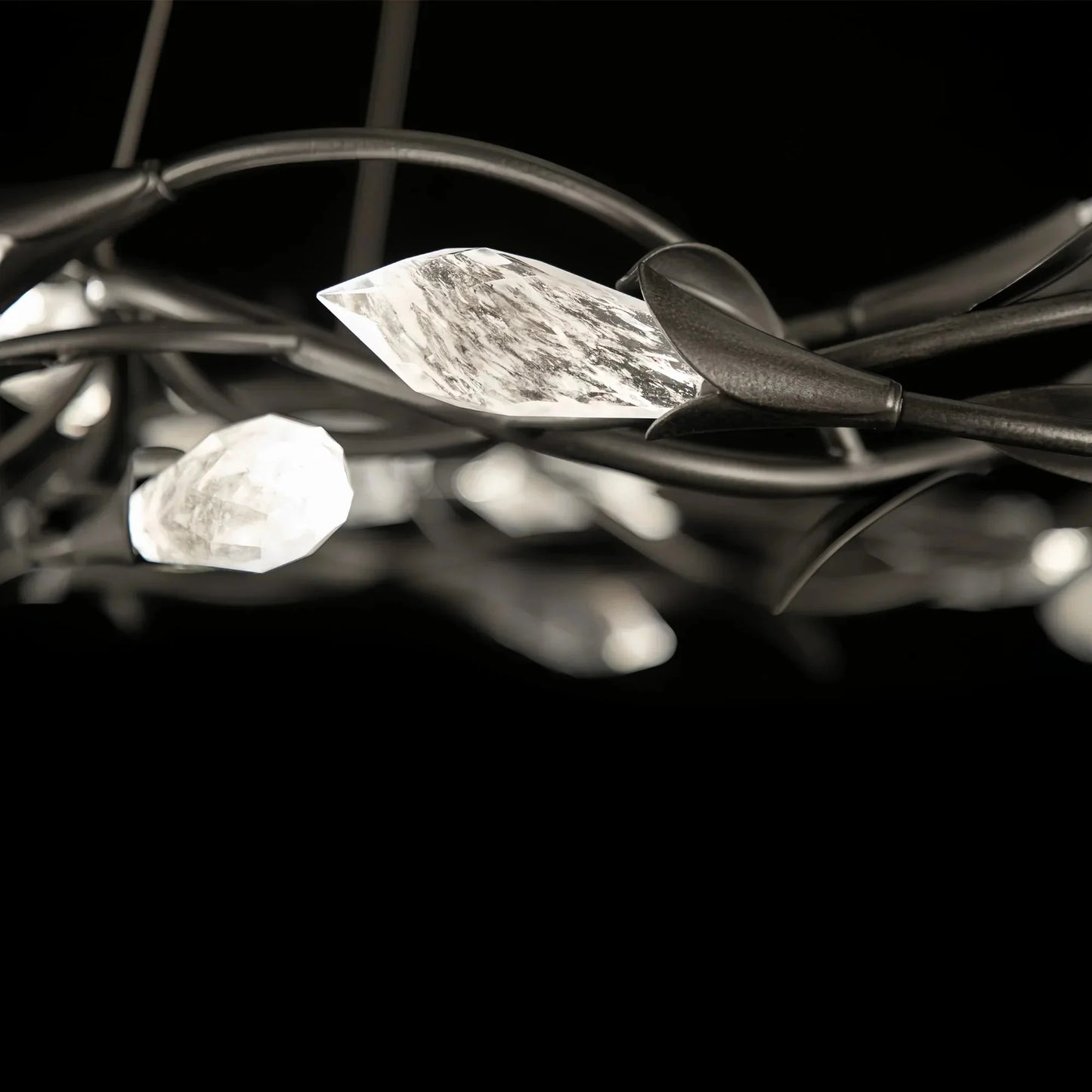 Modern Linear/Round Floral Branches Crystal Chandelier