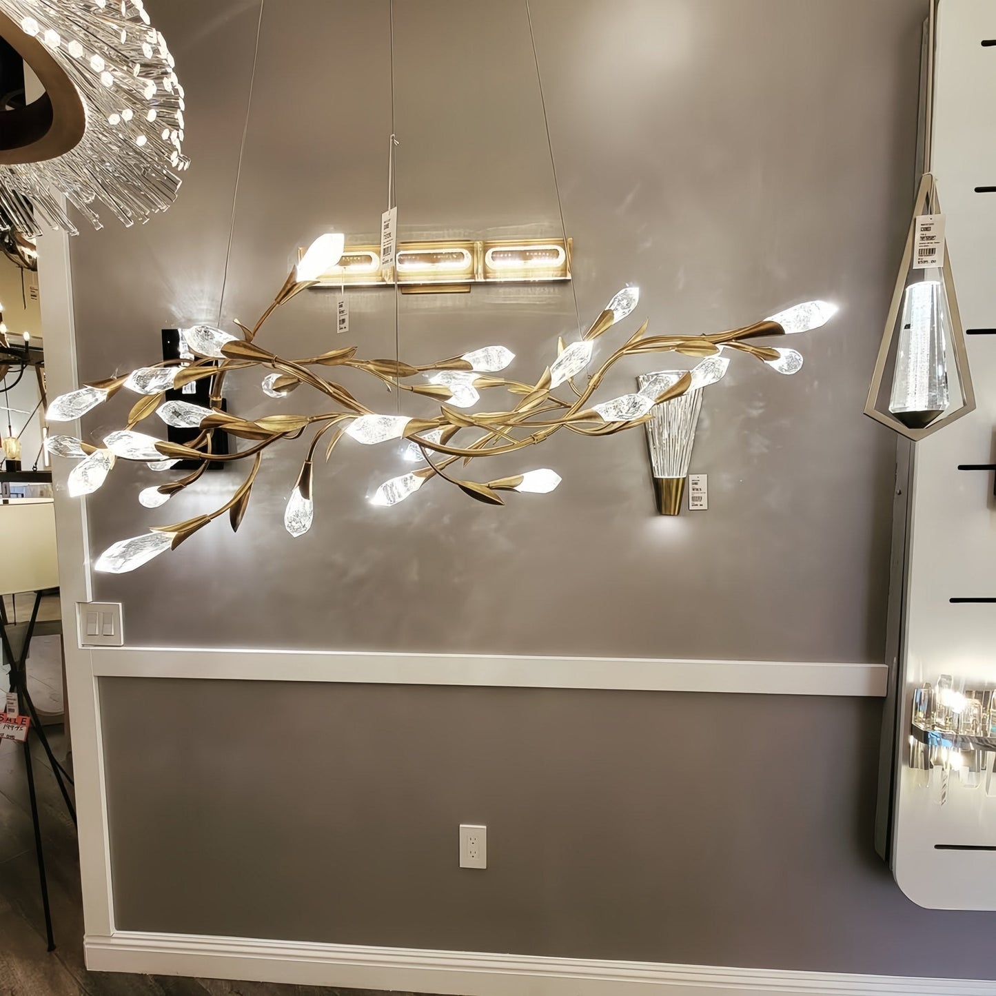 Modern Linear/Round Floral Branches Crystal Chandelier