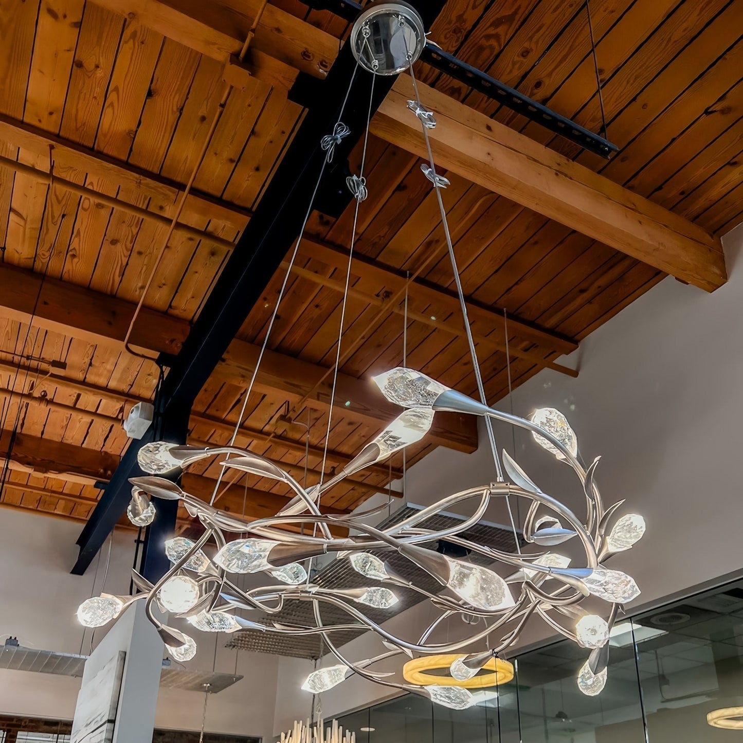Modern Linear/Round Floral Branches Crystal Chandelier