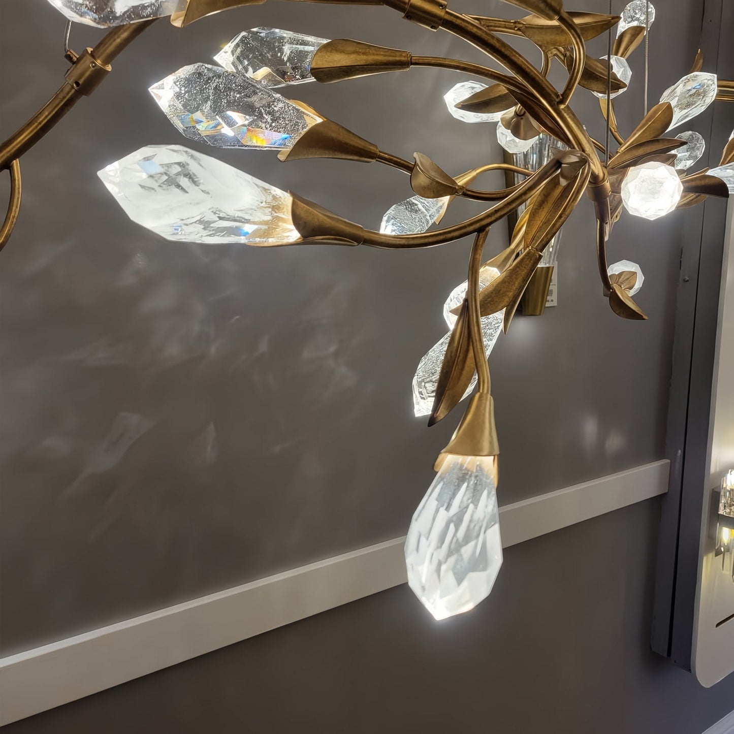 Modern Linear/Round Floral Branches Crystal Chandelier