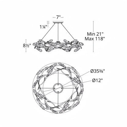 Modern Linear/Round Floral Branches Crystal Chandelier