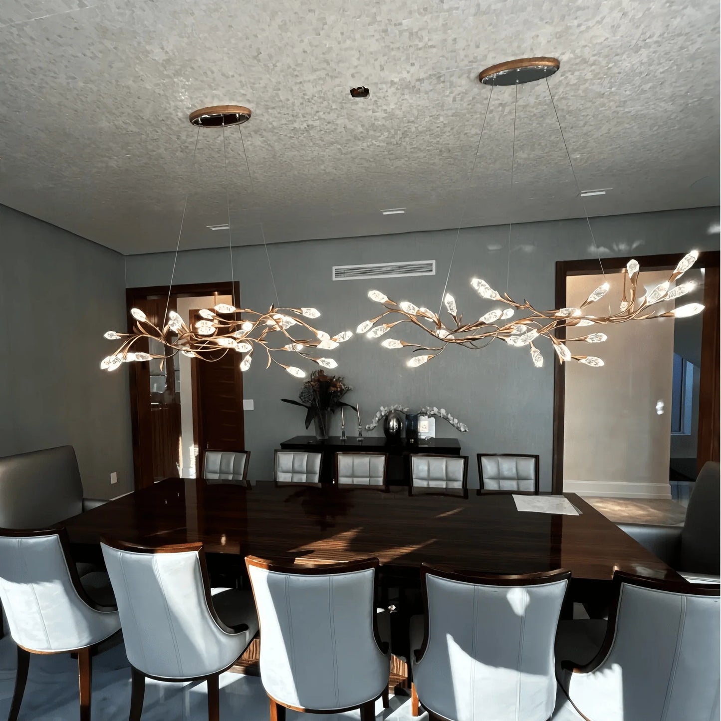 Modern Linear/Round Floral Branches Crystal Chandelier