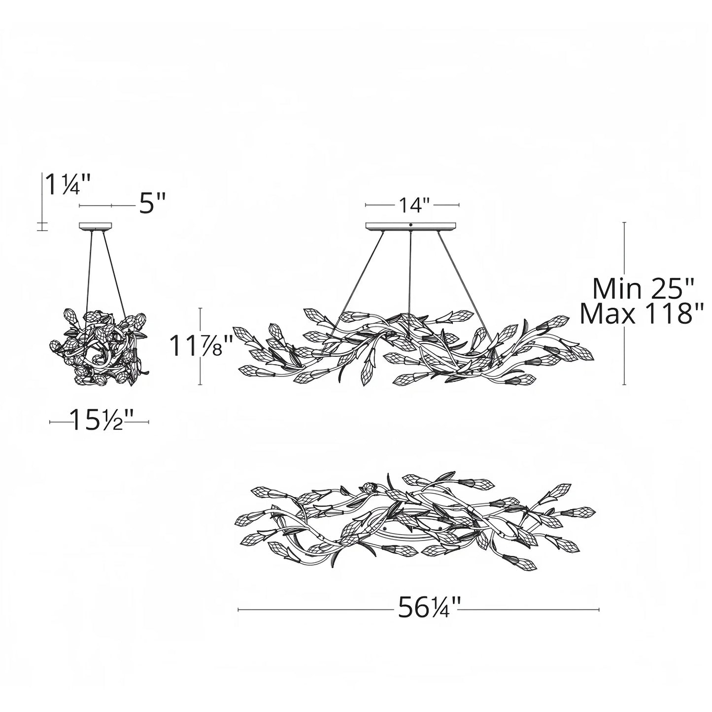 Modern Linear/Round Floral Branches Crystal Chandelier