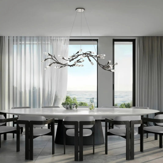 Modern Linear/Round Floral Branches Crystal Chandelier